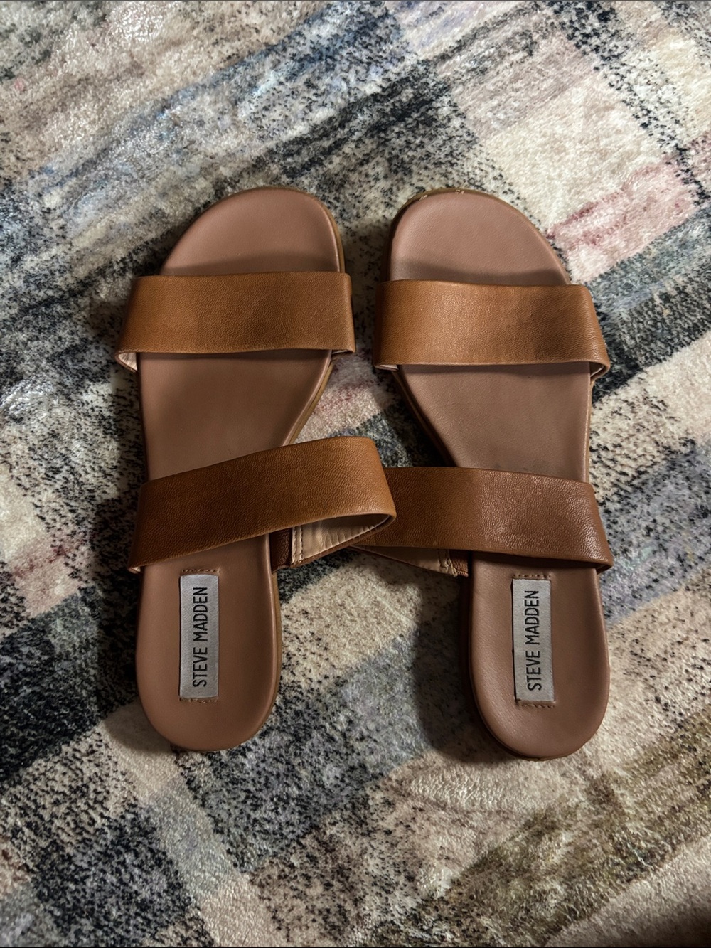 Steve Madden Tan Brown Double-Strap Slide Sandals